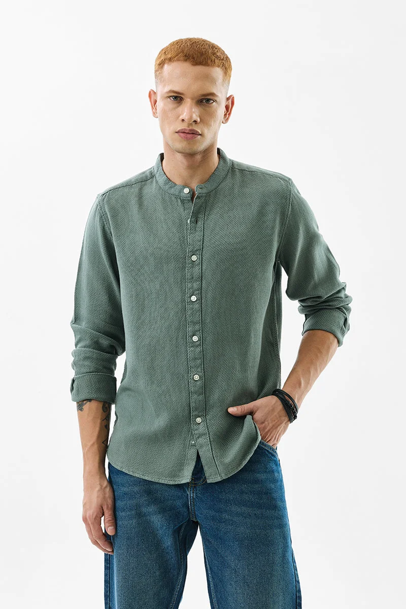 SNITCH Olive Woven Mandarin Shirt